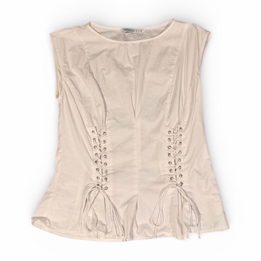 Zara White Lace-Up Blouse